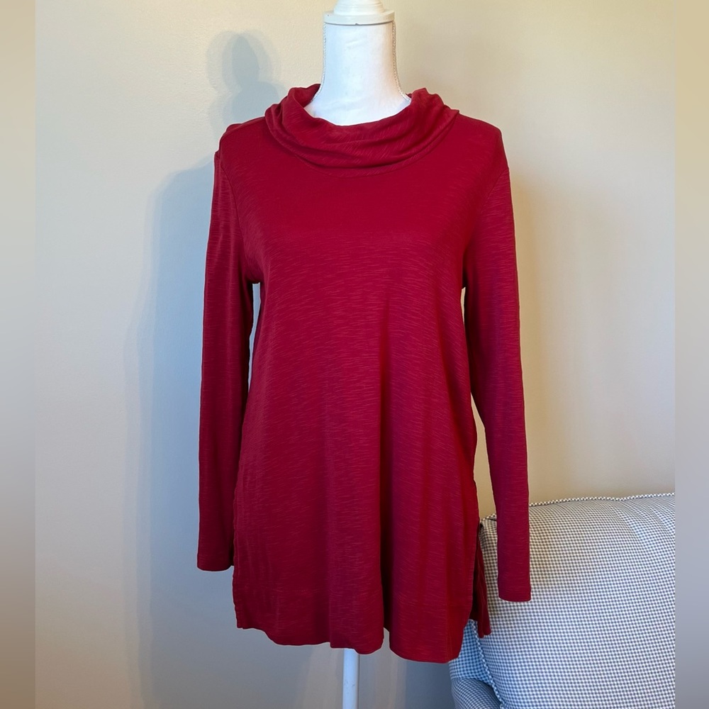 J.Jill Pima Cowl-Neck Tunic Red Size Small Christmas Holiday